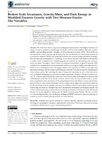 Broken Scale Invariance, Gravity Mass, and Dark Energy in Modified Einstein Gravity with Two Measure Finsler Like Variables