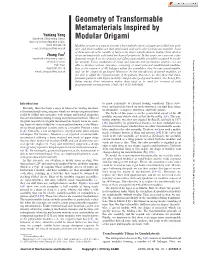 Geometry of Transformable Metamaterials Inspired by Modular Origami