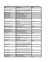Springfield News-Sun People Files - A-Z - Files Include Article Clippings, Photos Name Associated with Date