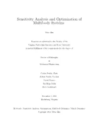 Sensitivity Analysis and Optimization of Multibody Systems