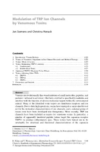 Siemens J and Hanack C Modulation of TRP Ion Channels by Venomous