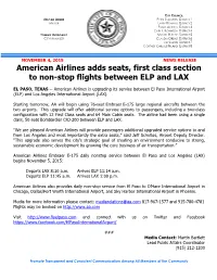 American Airlines Adds Seats, First Class Section to Non-Stop Flights Between ELP and LAX
