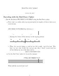 Encoding with the Rail Fence Cipher