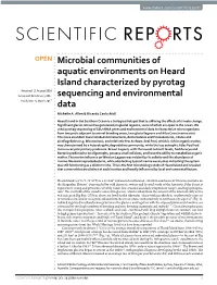 Microbial Communities of Aquatic Environments on Heard Island Characterized by Pyrotag Sequencing and Environmental Data
