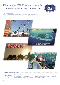 • NEWSLETTER • JULY • 2012 • 5 1 1 Y 0 E 2 Ar – S E 6 UDXF ‡ 198 Correspondence: Hans P