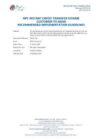 Npc Instant Credit Transfer Scheme Customer-To-Bank Recommended Implementation Guidelines