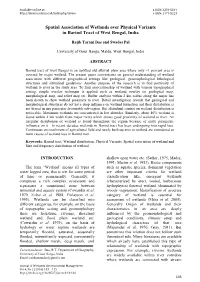 Spatial Association of Wetlands Over Physical Variants in Barind Tract of West Bengal, India