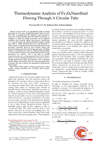 Thermodynamic Analysis of Fe3o4nanofluid Flowing Through a Circular Tube