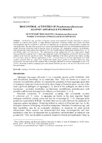BIOCONTROL ACTIVITIES of Pseudomonas Fluorescens AGAINST ASPARAGUS PATHOGEN