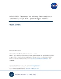 Measures Greenland Ice Velocity: Selected Glacier Site Velocity Maps from Optical Images, Version 1