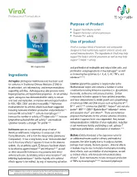 Purpose of Product Use of Product Ingredients