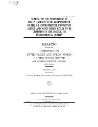 Hearing on the Nominations of Lisa P. Jackson to Be Administrator of the U.S