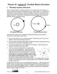 Physics 30 Lesson 31 the Bohr Model of the Atom I