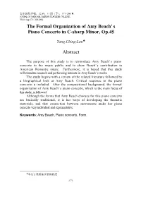 The Formal Organization of Amy Beach's Piano Concerto in C-Sharp