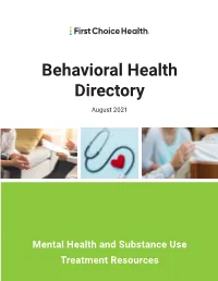 Behavioral Health Directory August 2021