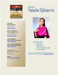 Contents: Karrah O’Daniel-Cambry  Biography Opera and Marketing Manager Kc@Pricerubin.Com  Repertoire  Youtube Video Links
