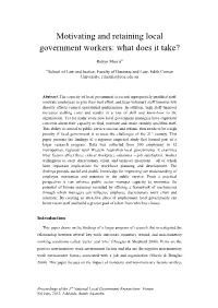 Motivating and Retaining Local Government Workers: What Does It Take?