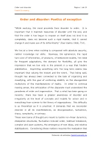 Order and Disorder: Poetics of Exception
