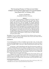 The Increasing Presence of China in Laos Today: a Report on Fixed Point Observation of Local Newspapers from March 2007 to February 2009