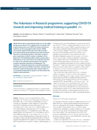The Volunteers in Research Programme: Supporting COVID-19 Research and Improving Medical Training in Parallel