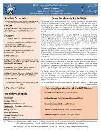D'var Torah with Rabbi Wein Welcome to the DAT Minyan!