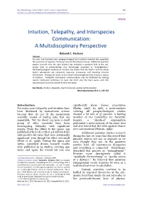 Intuition, Telepathy, and Interspecies Communication: a Multidisciplinary Perspective