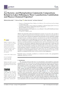 And Phytoplankton Community Compositions Related in Lakes Differing in Their Cyanobacteria Contribution and Physico-Chemical Properties?