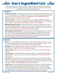 Ivar's Ingredient List