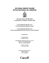 NEB Trans Mountain Pipeline Expansion Hearing Transcript, Vol