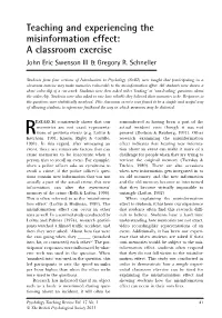 Teaching and Experiencing the Misinformation Effect: a Classroom Exercise John Eric Swenson III & Gregory R