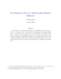 An Introduction to Mechanism Design Theory ∗