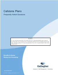 Cafeteria Plans Frequently Asked Questions