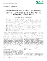 Identification and Control of Invasive Privets (Ligustrum Spp.) in the Middle Southern United States