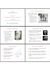 Lecture 11: Phylogenetic Tree Inference: Introduction Evolution