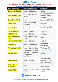 List of Joint Military Exercises of India 2019