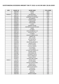 Outstanding Dividend Amount for Fy 2015-16 As On