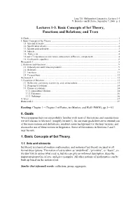 Lectures 1-3. Basic Concepts of Set Theory, Functions and Relations; and Trees