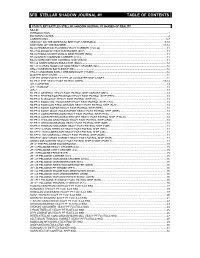 Stellar Shadows Journal #1 Table of Contents