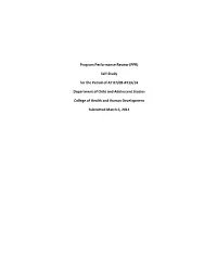 Program Performance Review (PPR) Self-Study for the Period of AY 07/08-AY13/14 Department of Child and Adolescent Studies Colle