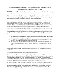 We Charity Comments on Morneau and Ethics Commissioner Announcement and Releases Forensic Reports Related to the Cssg