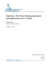 Zimbabwe: the Power Sharing Agreement and Implications for U.S. Policy