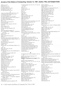 Anna/S of the History of Computing, Volume 13, 1991, Author, Title, and Subject Index