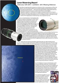 Lunar Observing Report February 12Th 2011- Lichfield - 66% Waxing Gibbous