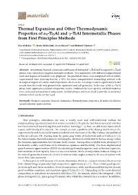 Thermal Expansion and Other Thermodynamic Properties of Α2-Ti3al and Γ-Tial Intermetallic Phases from First Principles Methods