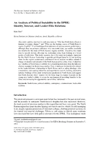 An Analysis of Political Instability in the DPRK: Identity, Interest, and Leader-Elite Relations