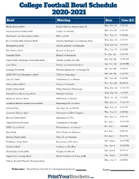 College Football Bowl Schedule 2020-2021