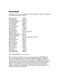 Dates of Affidavits Incredibly, All but One of the Affidavits Cited by USADA Were Signed in September and October of This Year