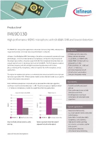IM69D130 High Performance MEMS Microphone with 69 Db(A) SNR and Lowest Distortion