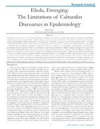 Ebola, Emerging: the Limitations of Culturalist Discourses In