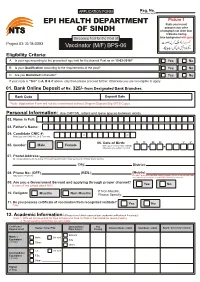 EPI Health Department of Sindh Karachi Form